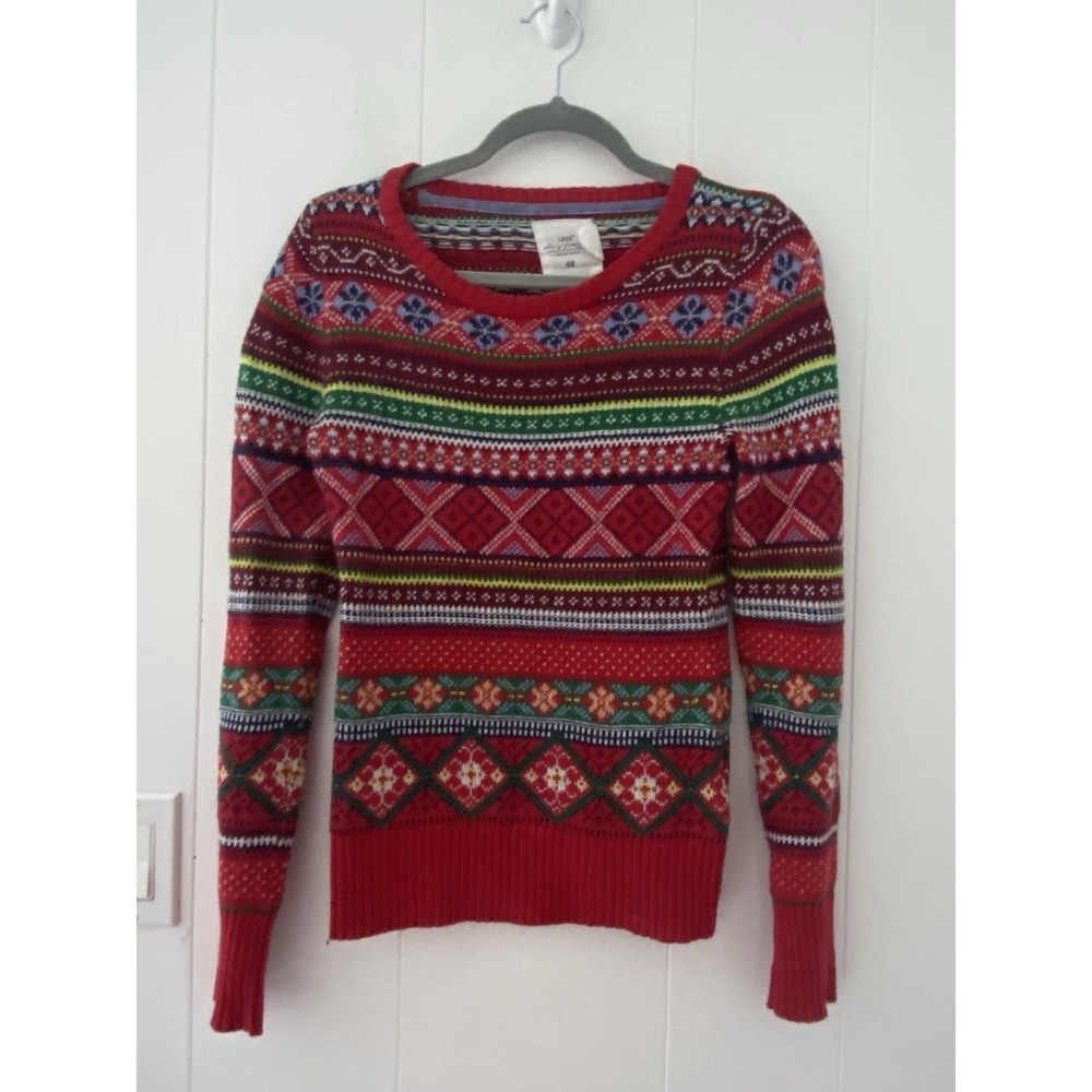 LOGG by H&M Sweater Women Small Colorful Cotton Angora Nordic Fair Isle Festive